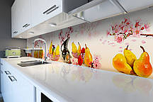 Кухонний фартух Сакура і Груші (скіналі для кухні наклейка ПВХ) вініловий натюрморт 60х200 см