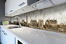 Кухонний фартух Ретро Лондон (скіналі для кухні наклейка ПВХ) вініловий вантажу бежевий 60х200 см