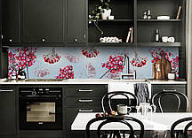 Кухонний фартух вініловий Морозна Калина (скіналі для кухні наклейка ПВХ) іній ягоди блакитний 60х200 см