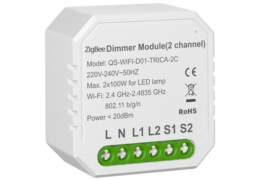 Вимикач - регулятор Tervix Pro Line ZigBee Dimmer (2 клавіші) реле для прихованого монтажу