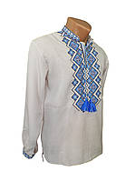 Льняная Рубашка Вышиванка для мальчика Голубой орнамент Family Look р.92 - 140