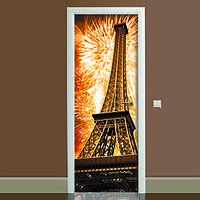Наклейка на дверь Эйфелева башня 02 (полноцветная фотопечать пленка для двери) ламинированная 65х200 см