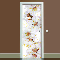 Наклейка на дверь Цветы вишни (полноцветная фотопечать пленка для двери) ламинированная двойная 65х200 см