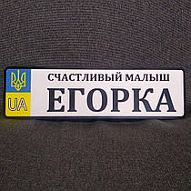 Номер на коляску з ім'ям сина та написом "Щасливий малюк" (UA-Герб)