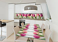 Наклейка на стіл Букет тюльпанів (декор меблів вінілові наклейки рожеві квіти дошки тюльпани) 600*1200мм