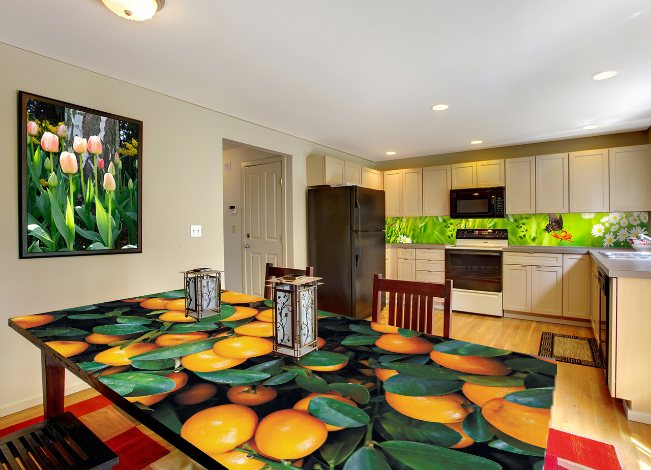 Наклейка на стіл Мандарини (декор меблів вінілові наклейки цитруси апельсини помаранчевий принт) 600*1200мм