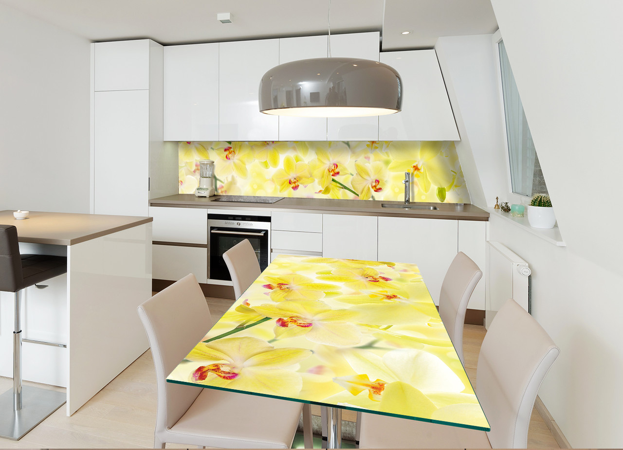 Наклейка на стіл Лимонні Орхідеї (декор меблів вінілові наклейки квіти) жовтий 600*1200мм