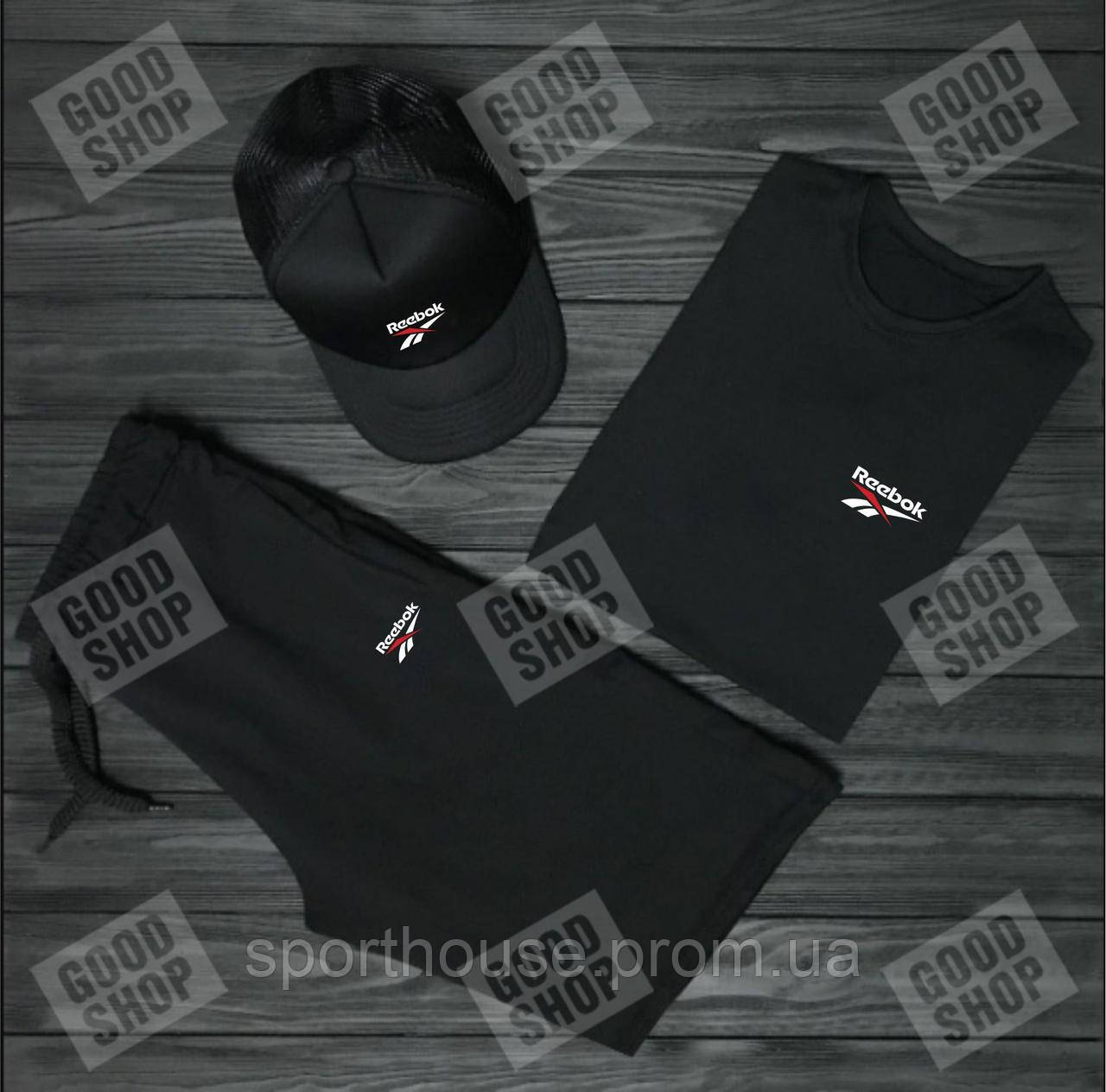 Чоловічий річний комплект Reebok, Рібок, (футболка + шорти + кепка) якість Туреччина, розміру З-2ХЛ S