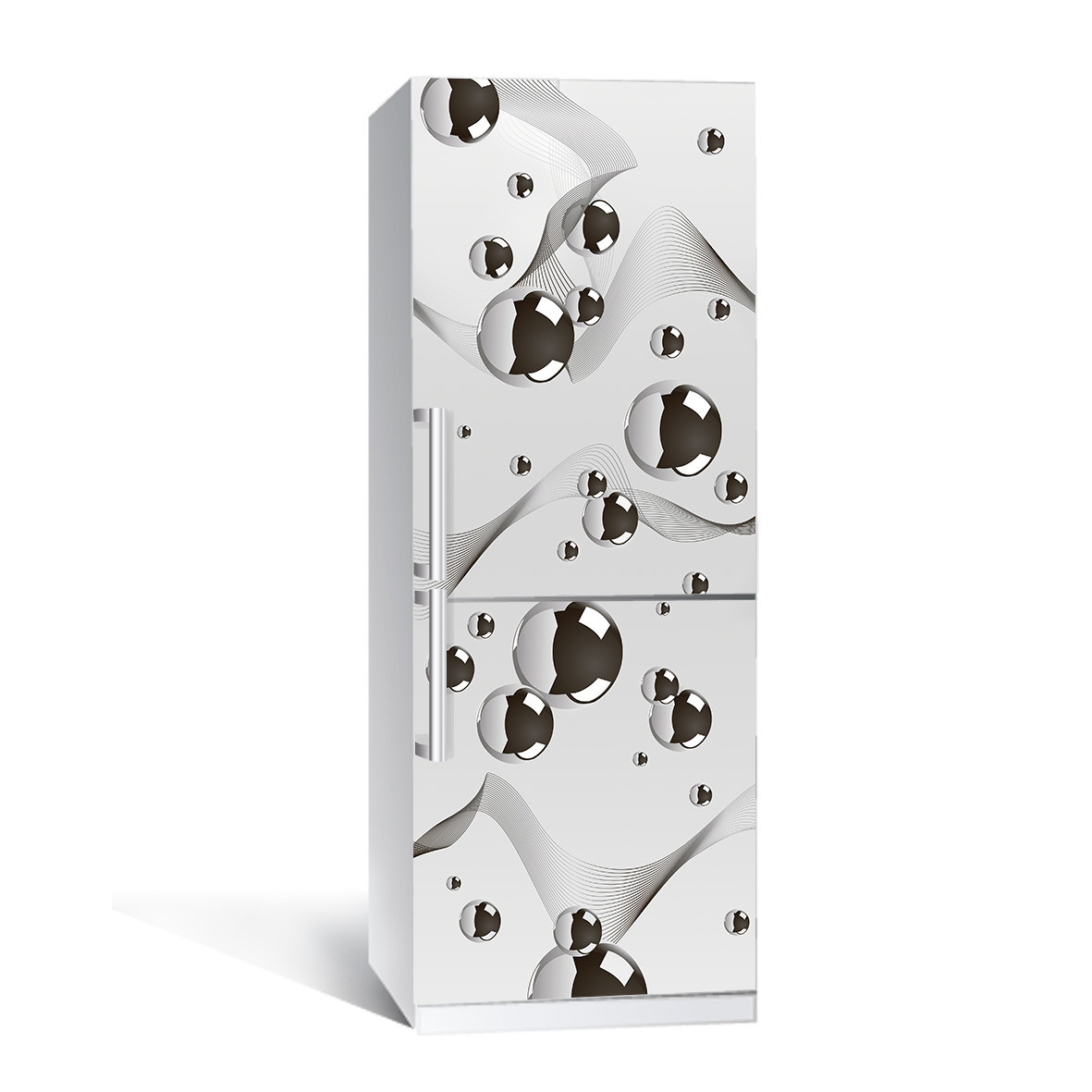 Вінілова наклейка на холодильник Сталеві кулі ламінована подвійна ПВХ плівка абстракція сірий 600*1800 мм