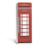 Вінілова наклейка на холодильник Телефонна будка ламінована подвійна ПВХ плівка самоклеюча 600*1800 мм