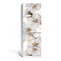 Вінілова наклейка на холодильник Квіти вишні ламінована подвійна ПВХ плівка самоклеюча 600*1800 мм