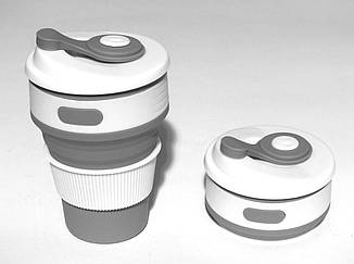Складана силіконова чашка трансформер, з кришкою, 350 мл. Collapsible СІРА