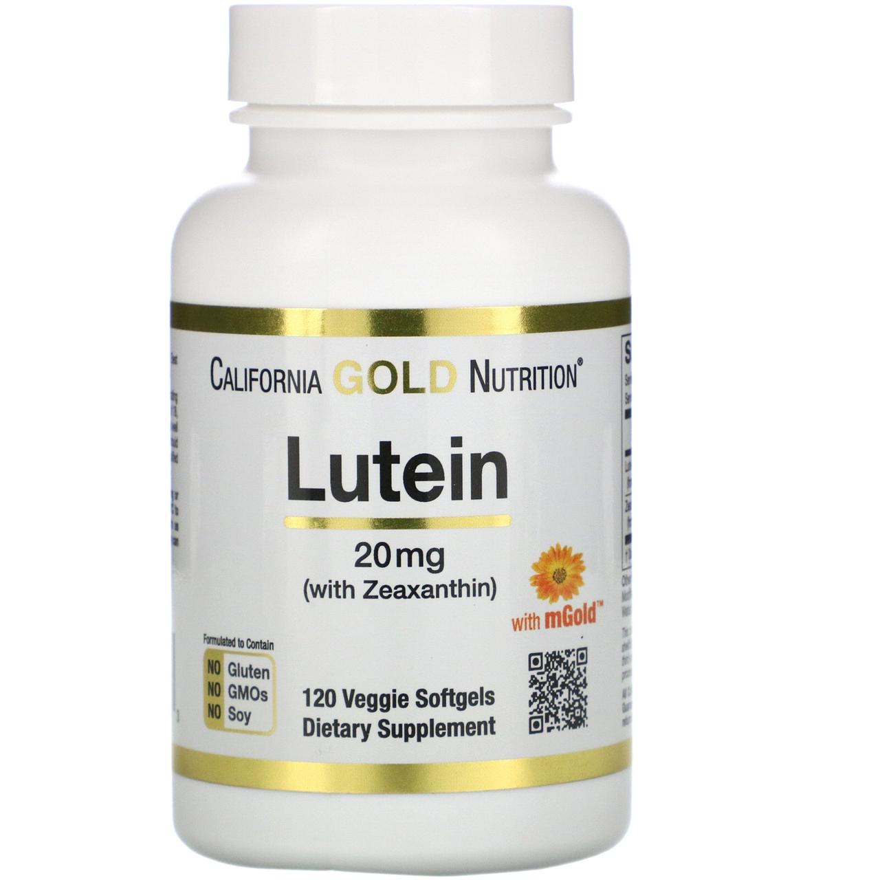 Лютеїн з зеаксантином, 20 мг, 120 рослинних м'яких таблеток California Gold Nutrition,