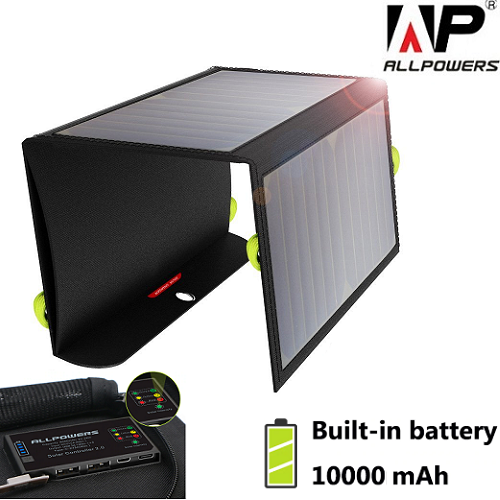 Портативна сонячна батарея Allpowers 21Вт + 10000мAh Power Bank Fast Charging панель 2USB 5В