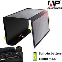 Портативна сонячна батарея Allpowers 21Вт + 10000мAh Power Bank Fast Charging панель 2USB 5В
