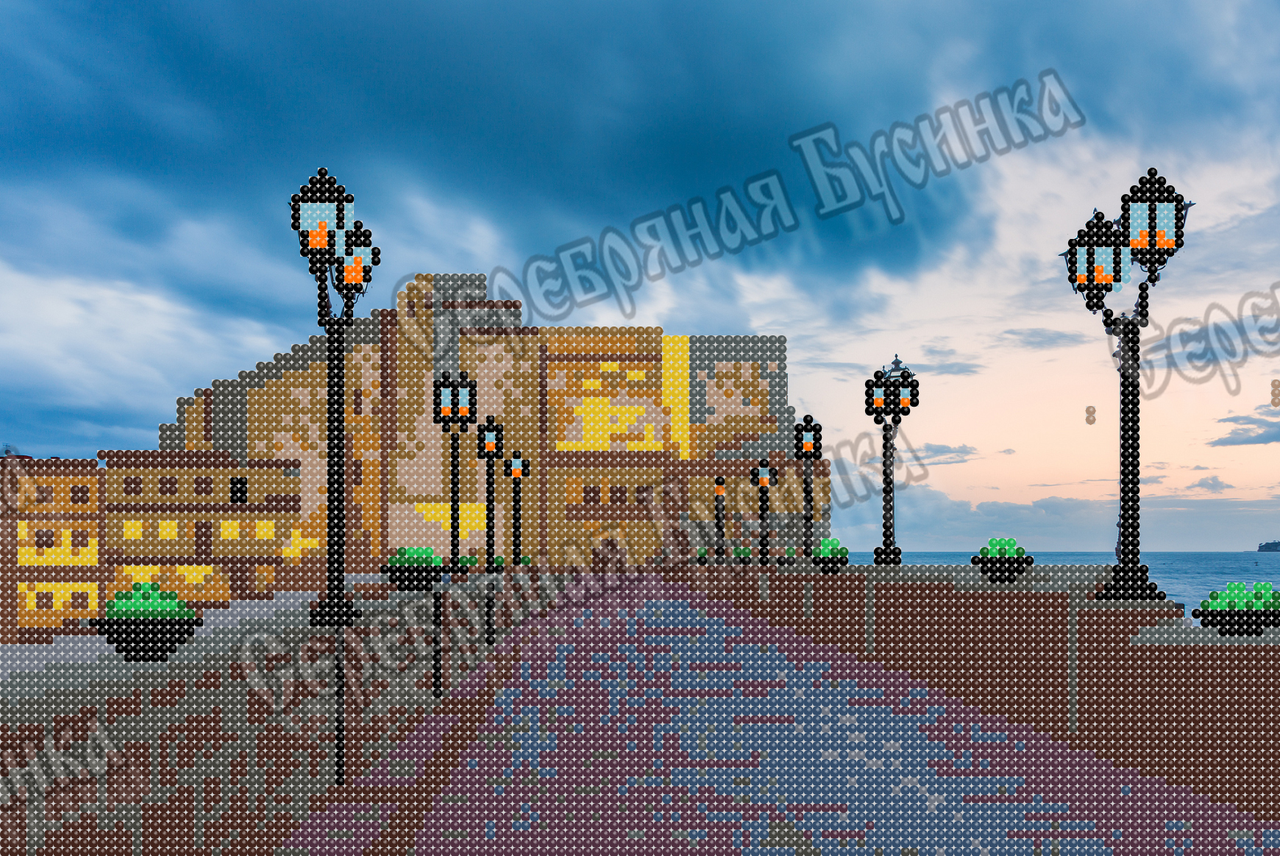 Набережна Кастель-дель-Ово. Італія Схема вишивки бісером, фото 1