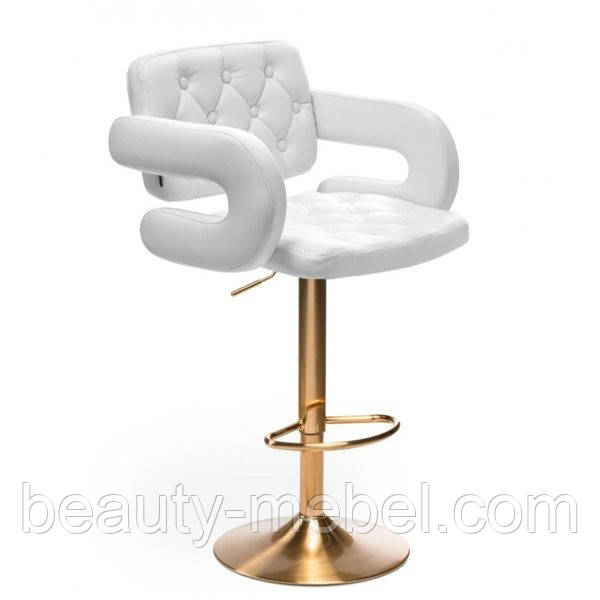Стул барный хокер HR8403 белый кожзам основа золото, фото 1