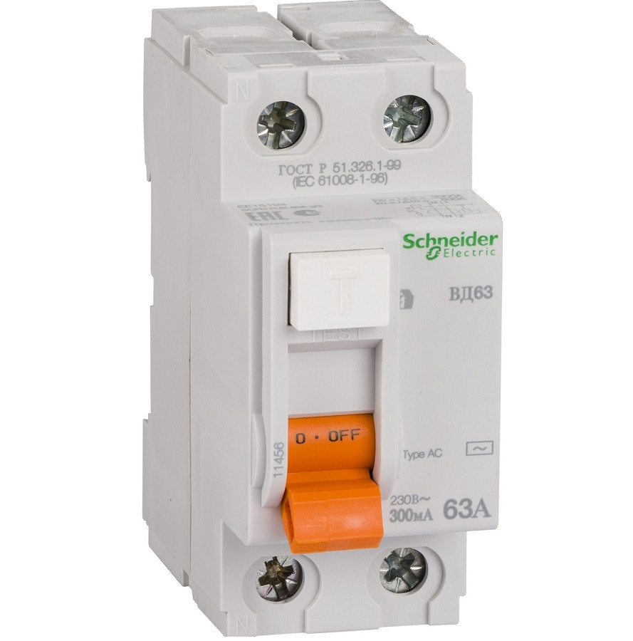 Диференціальний вимикач (ПЗВ) Schneider Electric Домовий ВД63, 2P 63А 300 мА, 11456