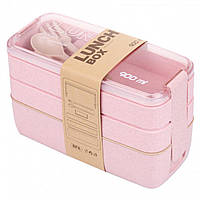 Еко ланч бокс з трьома відділеннями і приладами Yjj-1230 900 мл, рожевий (SH010849)