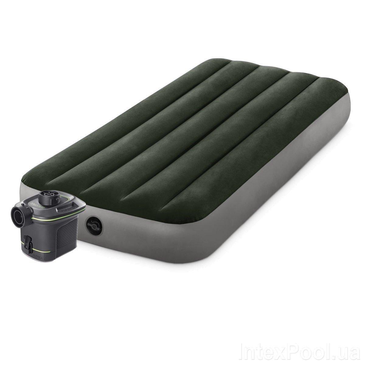 Матрац надувний одномісний Intex 64777 99x191x25 см, зелений S