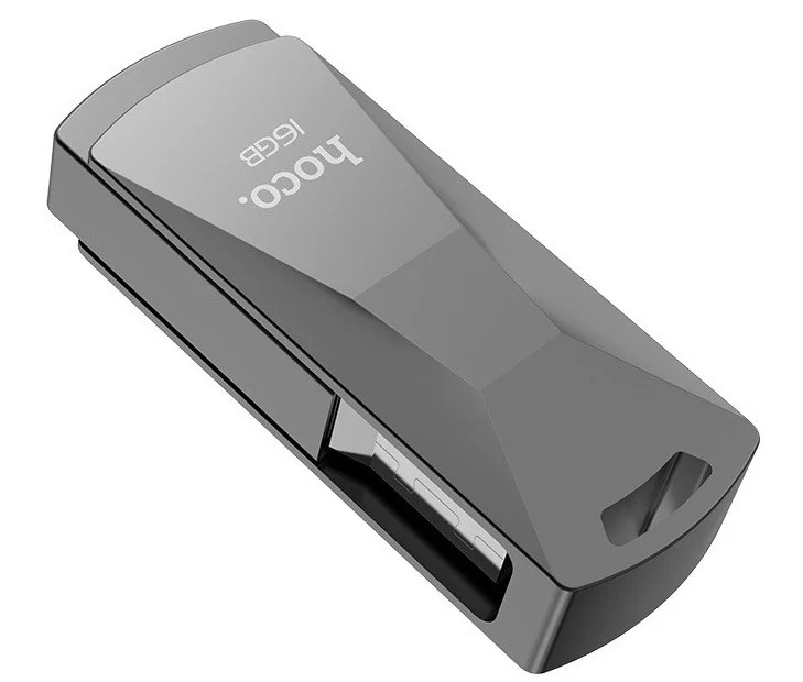 Металева флешка з поворотним механізмом HOCO USB UD5 16GB, чорна (SH011333), фото 1