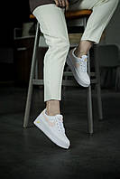 Кросівки Nike Air Force White/Orange 2.0 жіночі білі. Шкіряні кроси в білому кольорі Найк Аір Форс, фото 3