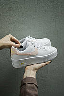 Кросівки Nike Air Force White/Orange 2.0 жіночі білі. Шкіряні кроси в білому кольорі Найк Аір Форс, фото 6
