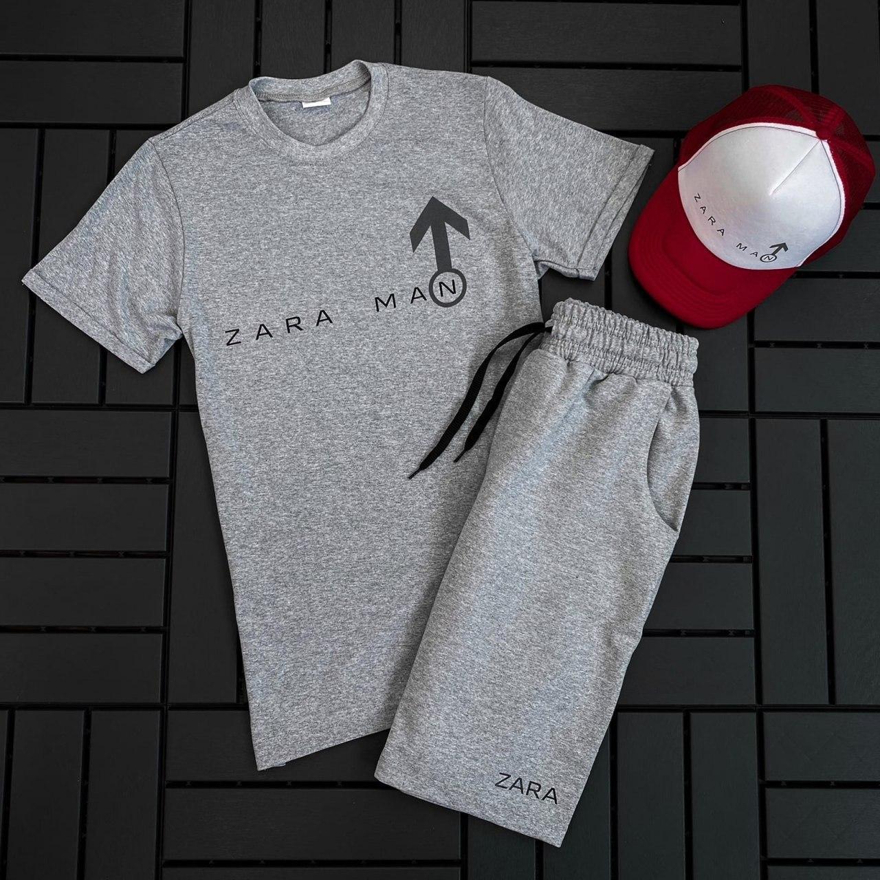 Чоловічий сірий комплект Зара Мен (Zara man) — шорти, футболки та кепка/ Літні комплекти для чоловіків