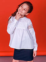 Блузка шкільна з довгим рукавом, модель Дитяча сорочечка, бавовна, LARSY (розмір 128)