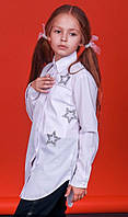 Блузка школьная с длинным рукавом, модель Звезды, х/б, LARSY (размер 146)