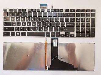 Клавіатура для ноутбуків Toshiba Satellite L50, S50 чорний з сріблястою рамкою, з підсвіткою RU/US