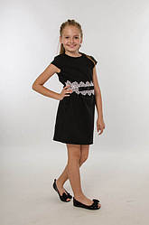 Плаття вушко з коротким рукавом для дівчинки, з нашитим мереживом по поясу, оптом ПАР/7 шт., (р.122-158), LARSY