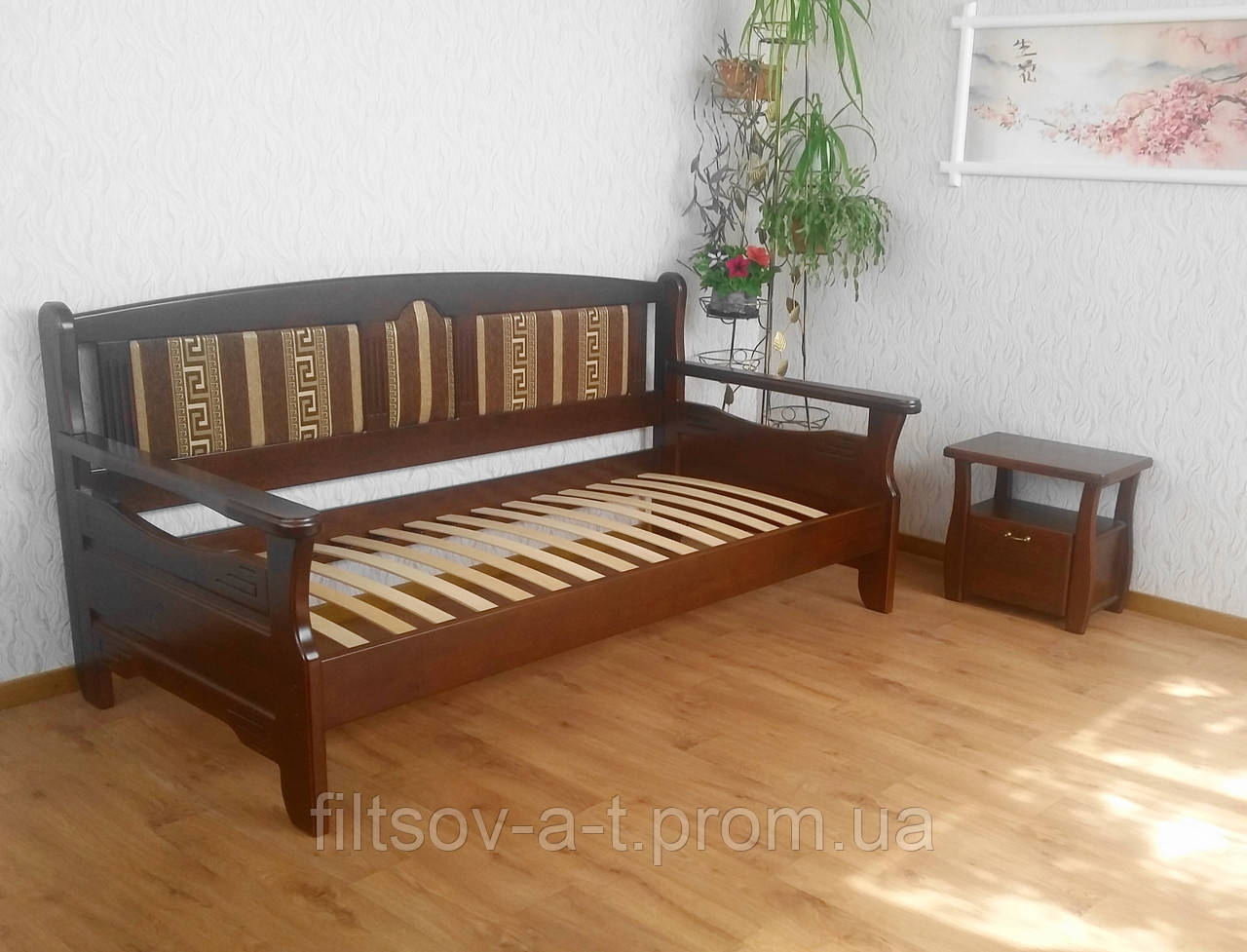 Диван кровать с мягкой спинкой из массива дерева ольха "Орфей - 3" от производителя - фото 1 - id-p1224927603