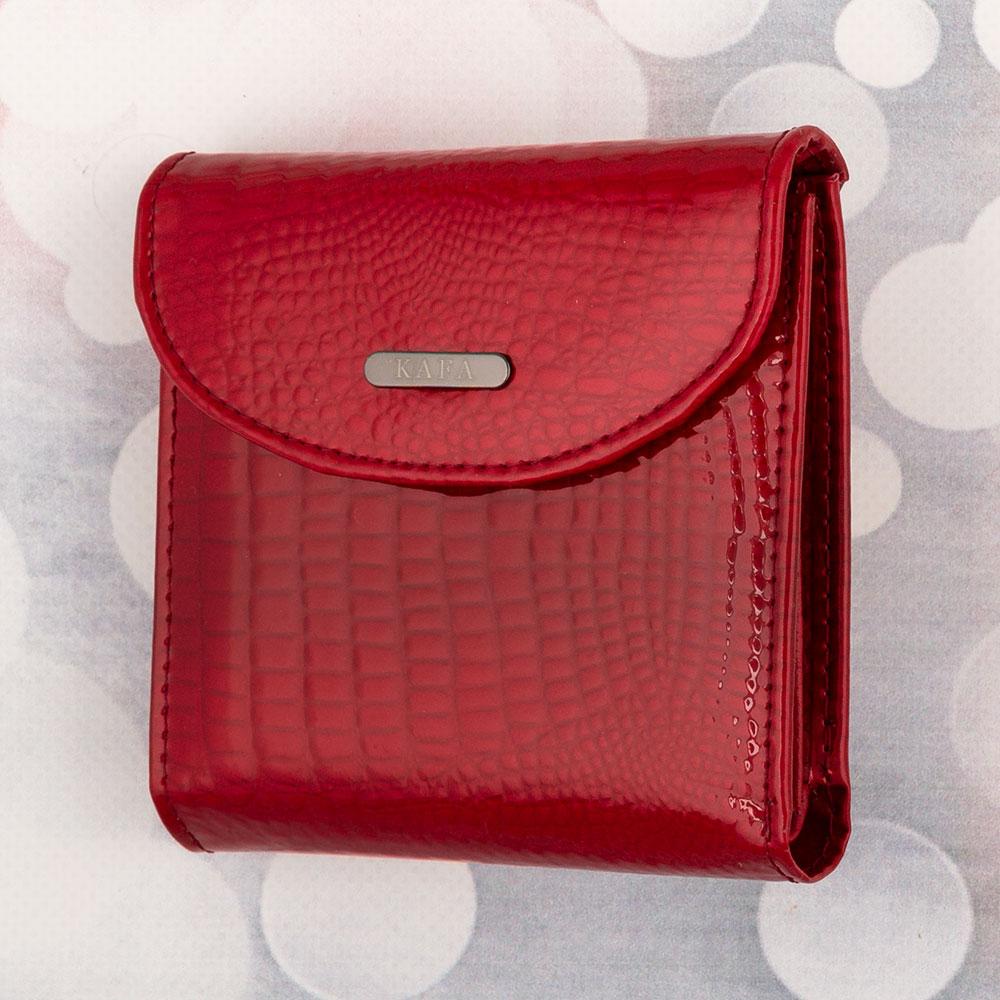 Маленький тонкий кошелек женский кожаный KAFA с блокировкой RFID-сигналов, красный, лаковый (fb) - фото 5 - id-p1224963979