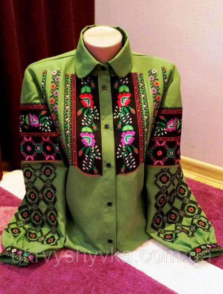 Блузка з комірцем "Соледат" зелена