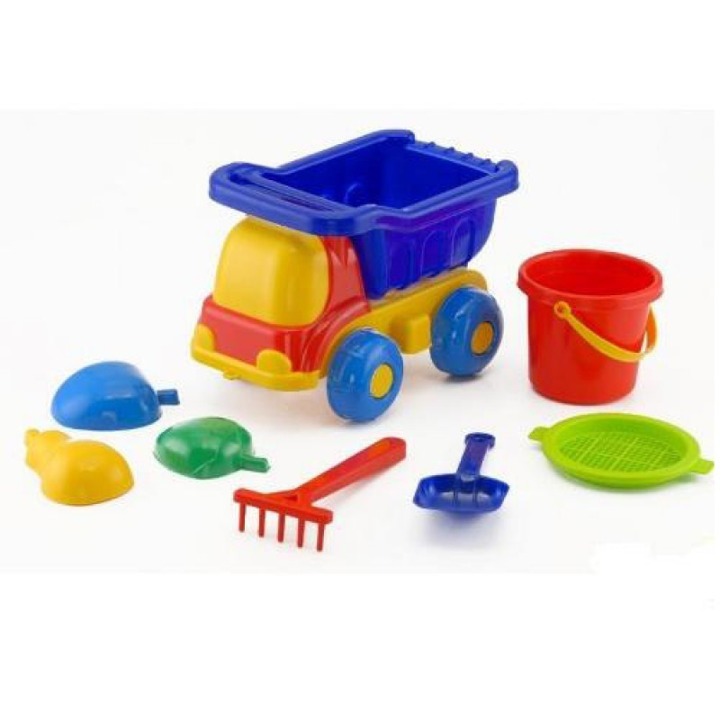 Машина Бджілка, відерце, сито, лопатка та грабельки, три кулічі