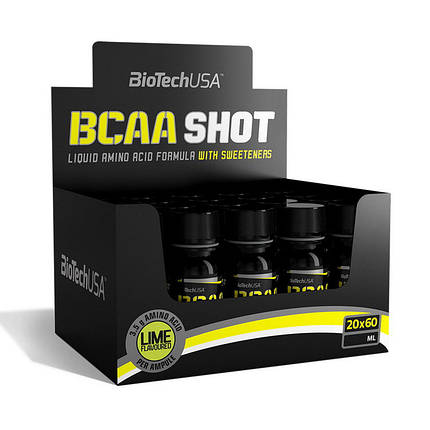 Амінокислота ВСАА BioTech BCAA Shot zero carb 20 штук 60 мл лайм, фото 2