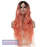 Найдовший хвилястий перуки з штучного волосся Erin AT без чубчика, термоволосы, колір рожевий, фото 2