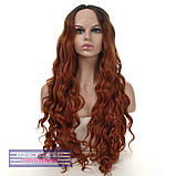 Довга жіноча перука 80 см термоволосся на сітці - полусистема Hilda Full Lace колір каштановий, фото 2