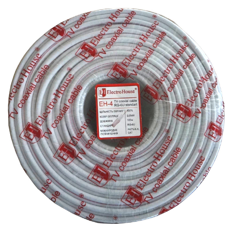 Кабель коаксіальний RG-6U 100% оміднена сталь 1.02 ПВХ, білий, 100 м SL-1