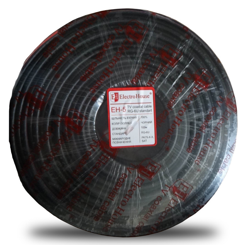Кабель коаксіальний RG-6U 100% омеденна сталь 1.02 ПВХ, чорний, 100 м SL-1