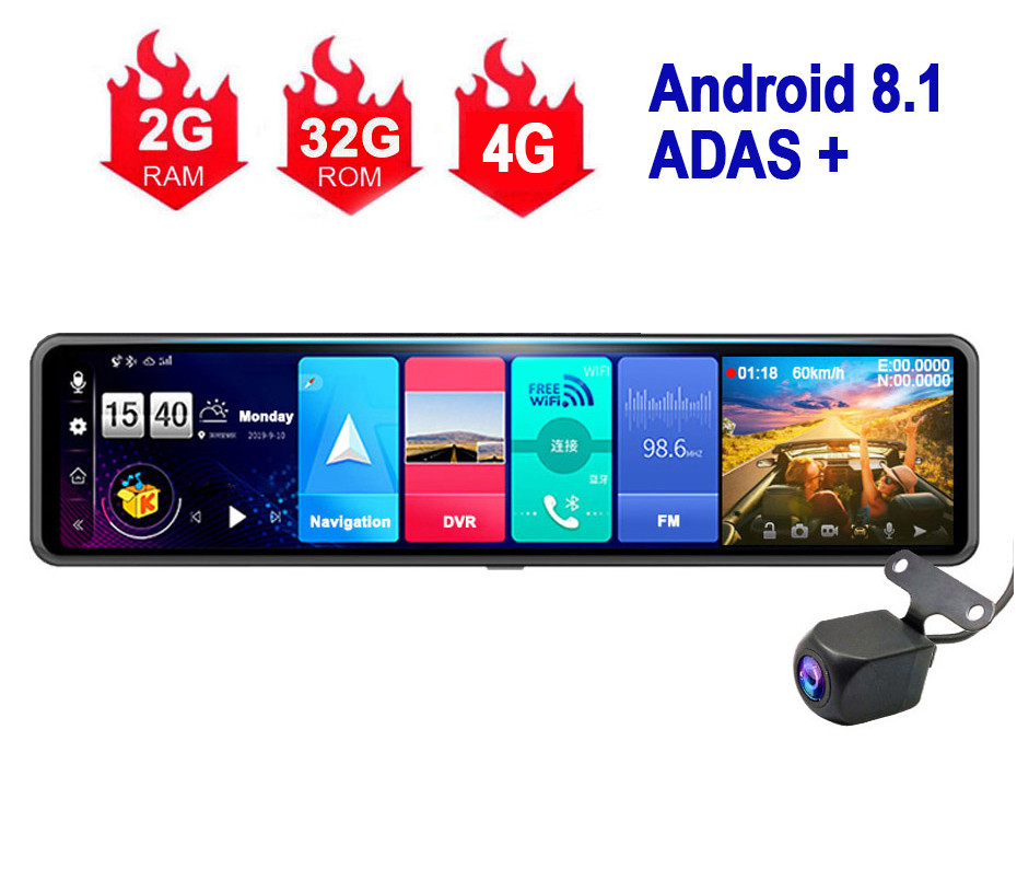 Навігація з відеореєстратором. Автопланшет дзеркало Terra V26 4G, ADAS +, Android 8.1