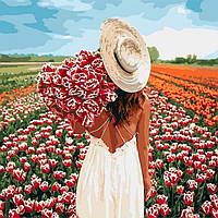Картина за номерами "Оберемок тюльпанів" Ідейка полотно на підрамнику 40x40см КНО4725
