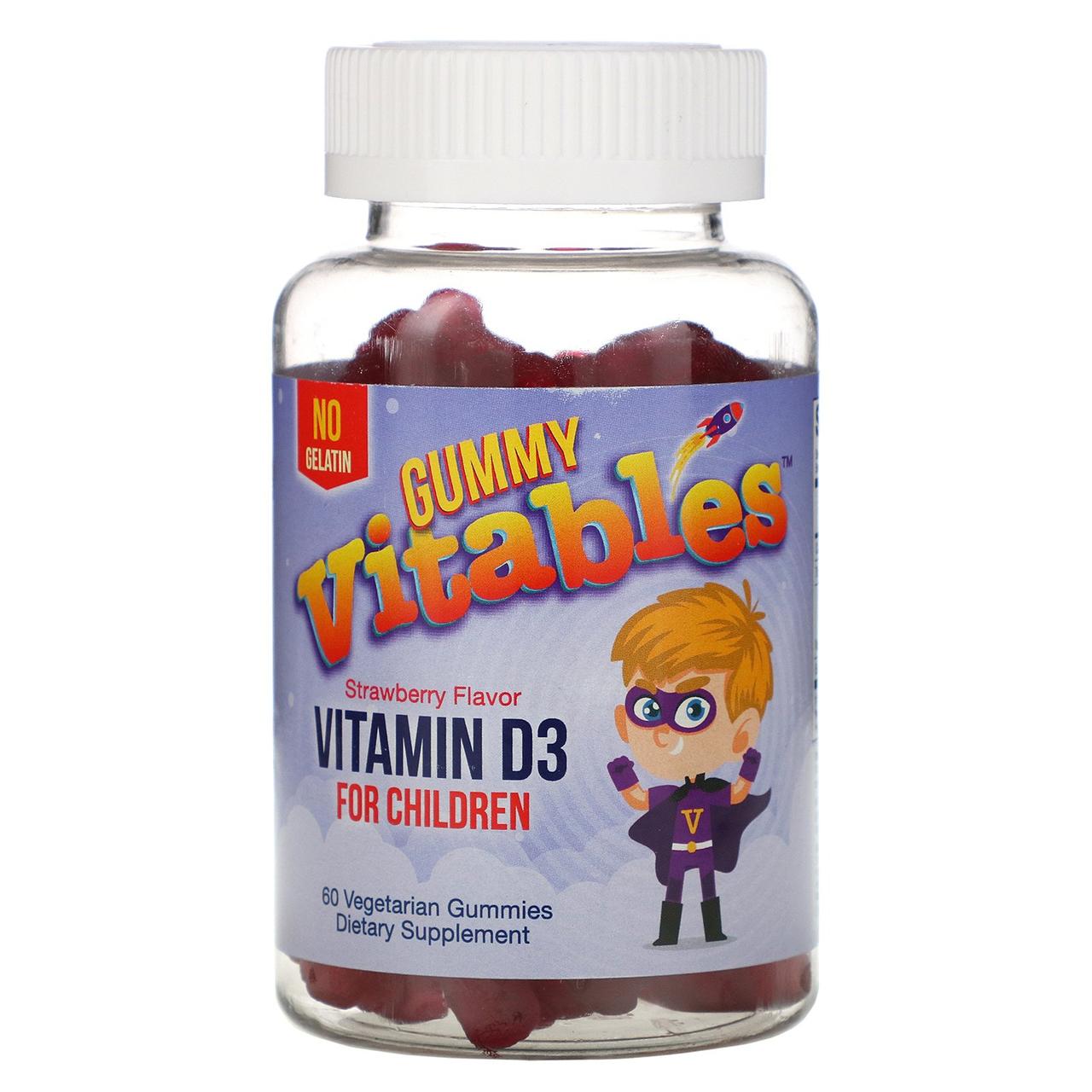 Жувальний вітамін Д3 для дітей, смак полуниці, 60 вегетаріанських жувальних цукерок Vitables