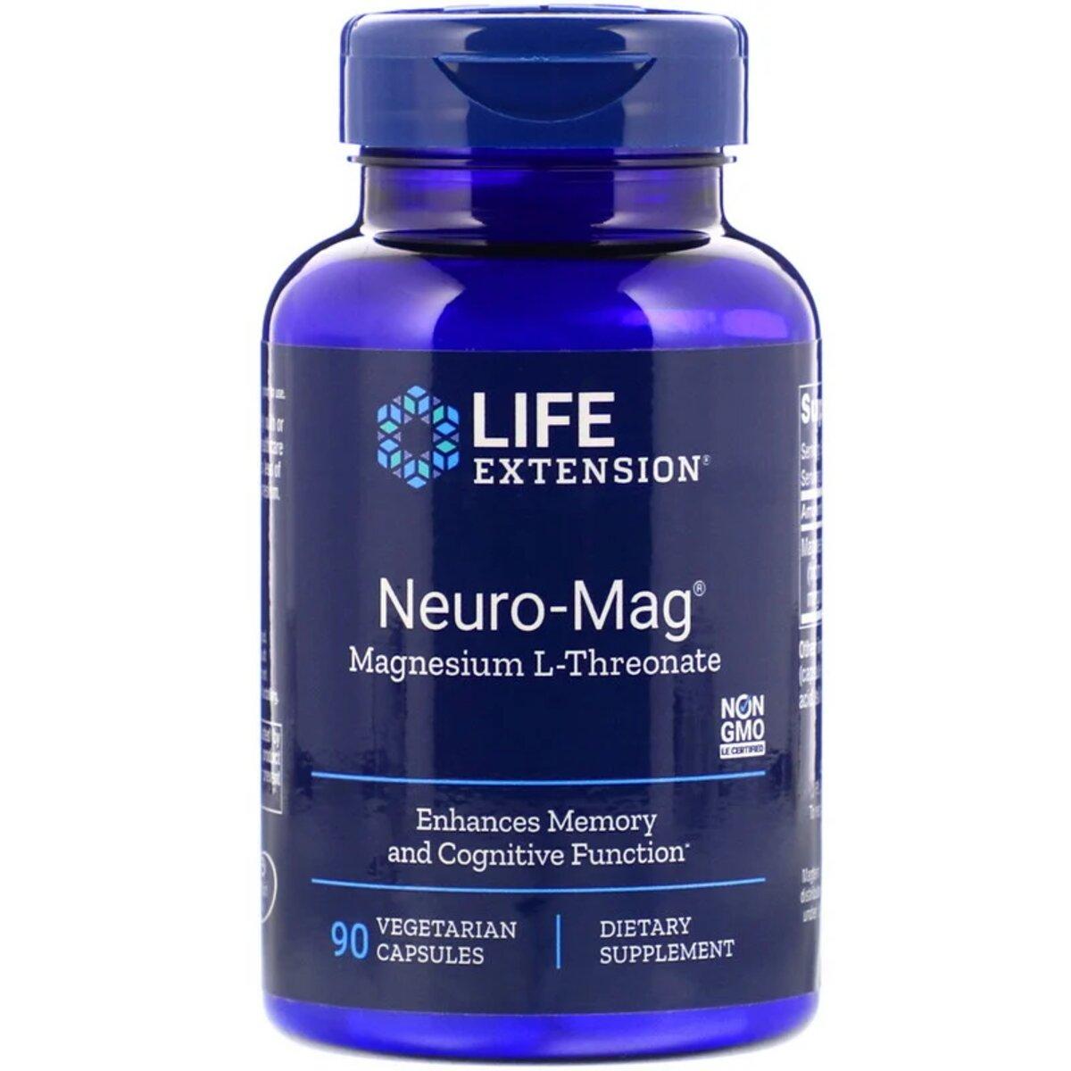 Магній L-треонат, Magnesium L-Threonate, Neuro-Mag, Life Extension, 90 капсул у рослинній оболонці