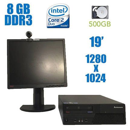 Lenovo M58 SFF / Intel Core 2 Duo E8400 (2 ядра по 3.0 GHz) / 8 GB DDR3 / 500 GB HDD + NEC/Acer/Samsung/Lenovo Black / 19" (1280x1024), фото 1