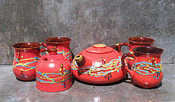 Чайний набір великий на 4 особи, декор "Крайка" червоний