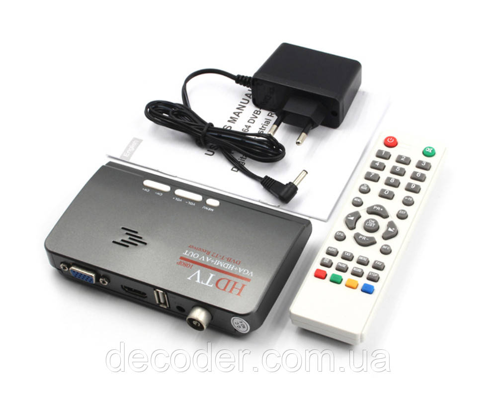 Зовнішній Т2 тв тюнер для монітора з VGA HDMI тюльпани RCA виходи AV ВЖА tv Box HD 1080 ( DVB-T2 tuner VGA )