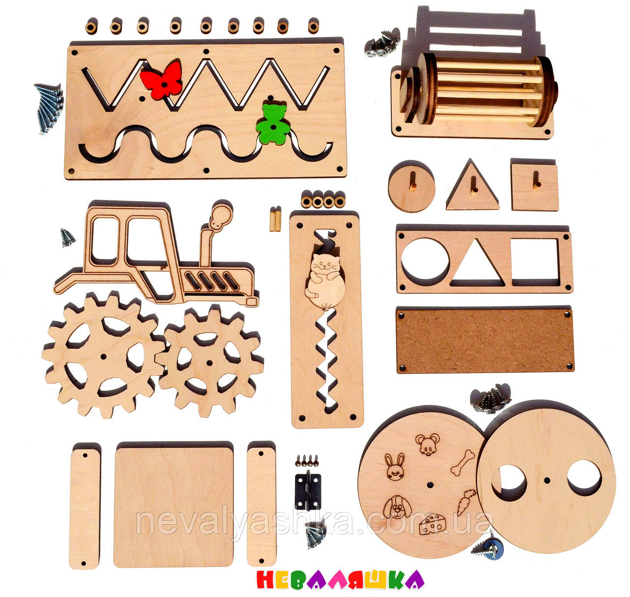 Набір Заготовок для Бизиборда "Пізнавальний Світ" 7в1 Повний Комплект(+Клей +Шуруп) Набір Бізіборда, фото 1