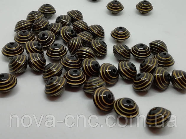 Бусини пластик "Юла" чорний із золотою смугою 13 мм 500 грамів, фото 1